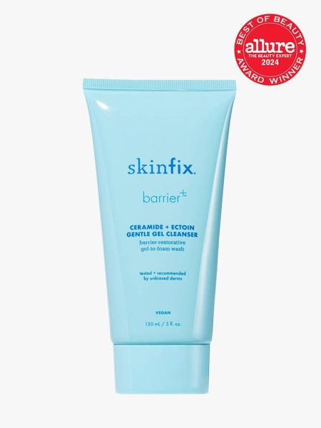 cleanser in branded blue tube with cap on light gray background with red and white 2024 allure best of beauty seal